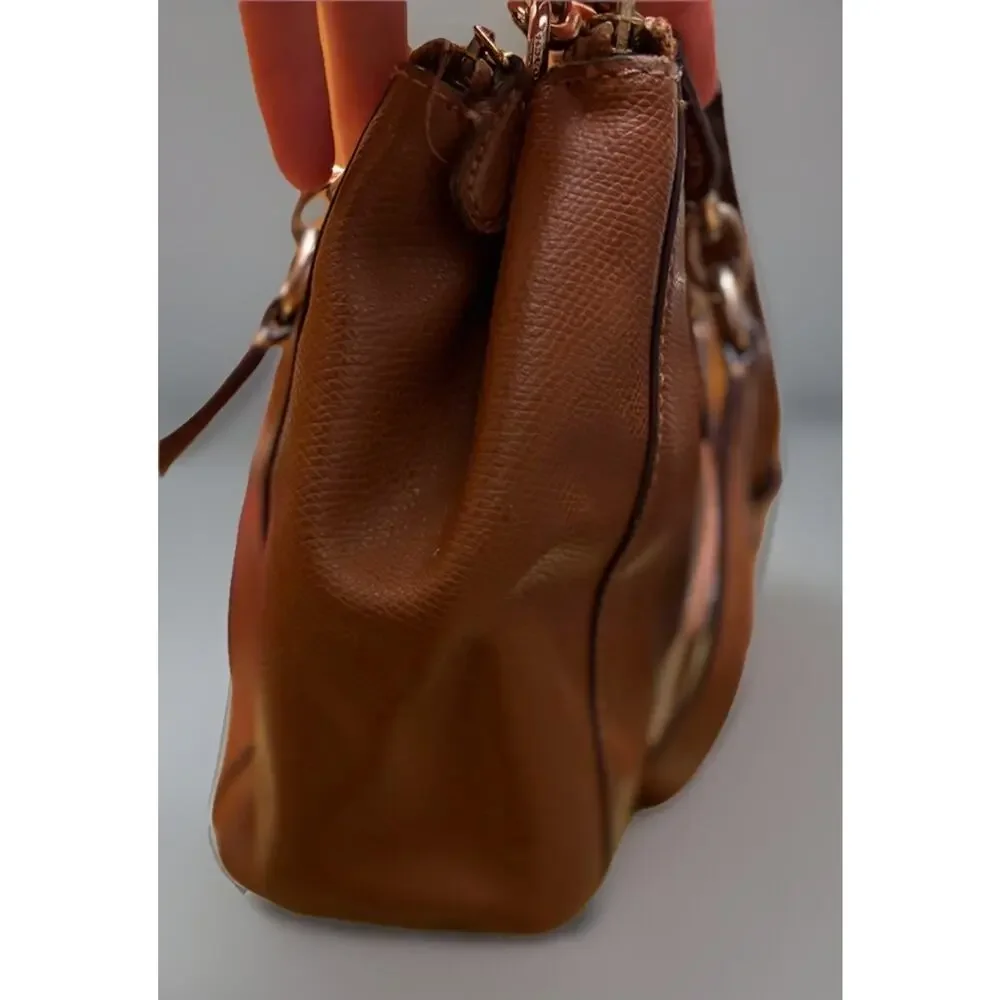 Coach - Christie Carryall Saddle Gold Two Way Handbag With strap & Charm - Picture 8 of 14